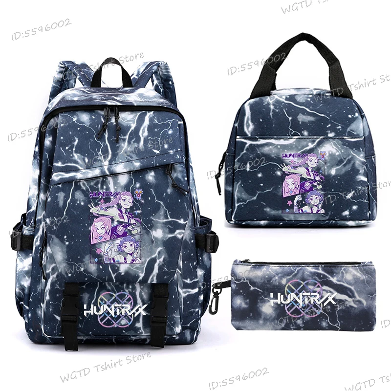 Zaini alla moda per adolescenti KPop Demon Hunters Zaino scolastico 3 pezzi/set Borsa per il pranzo Astuccio per ragazze Zaino quotidiano all'aperto