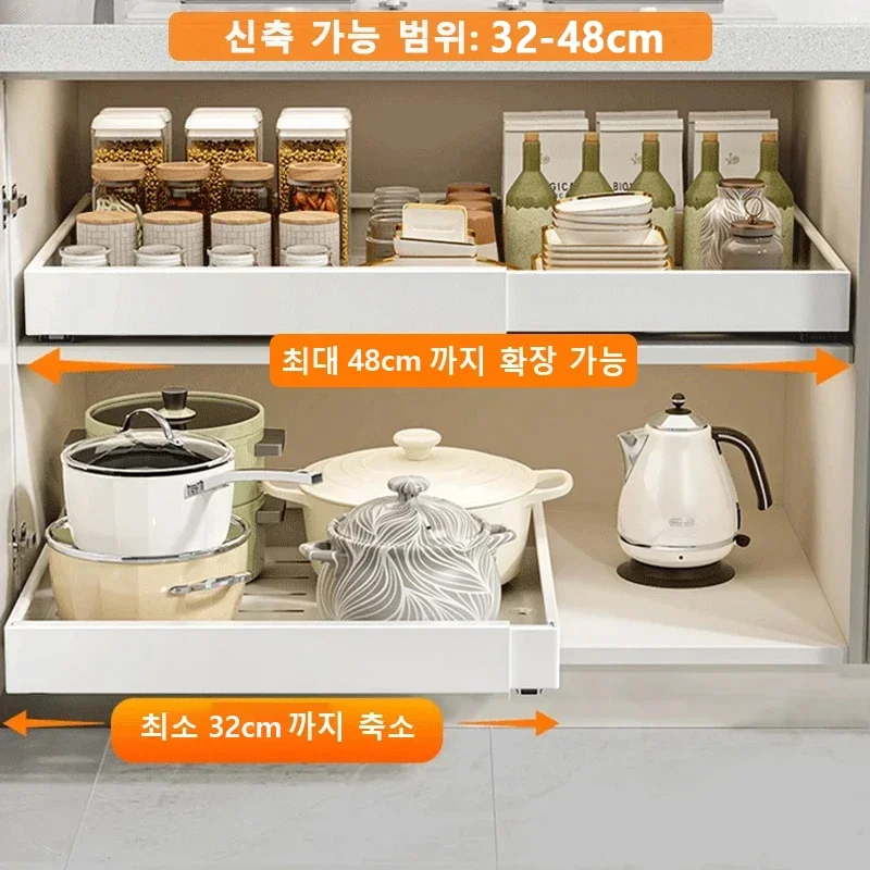 Scalable Pull-out Kitchen Storage Rack with Slide Rails Drawer Type Storage Tray Spice Box Storage Rack Cabinets Organizer