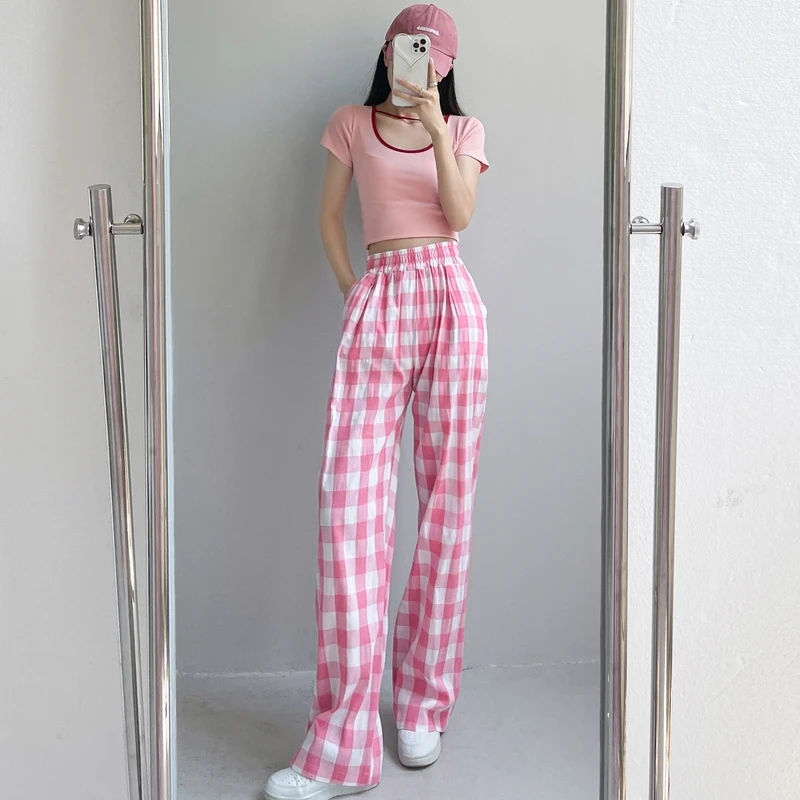 

New Korean Fashion Woman Lattice Wide Leg Trousers Y2k Sweatpants Casual Popular Joggers Women Women Bottoms Pants Dropshipping