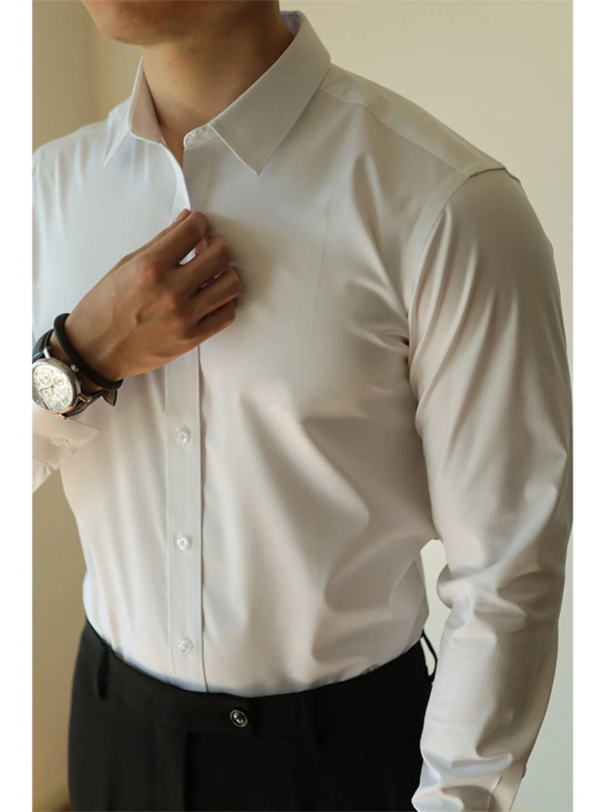 

Весна-Осень New Sle Men's Busin Long Sve irt Commuting Gentleman Color Basic Formal Versatile Long Sve S...
