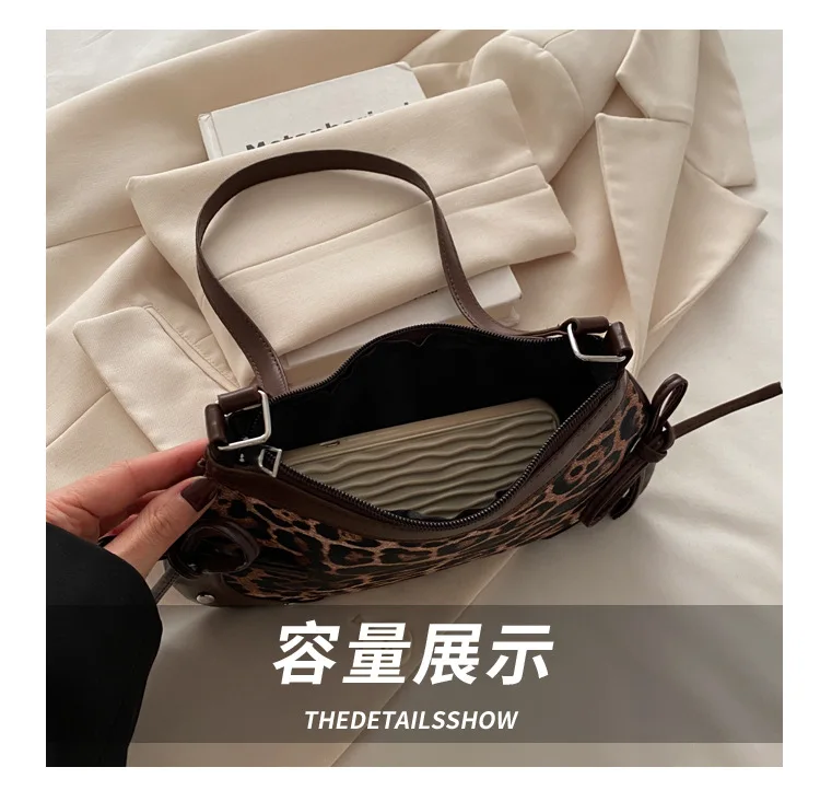 Neue Achselhöhle Tasche Trendy Schulter Tasche für Frauen Süße Doppel Bogen Handtasche Damen Tasche Retro Mode Weibliche Leopard Print Schulter Tasche – Detail 7