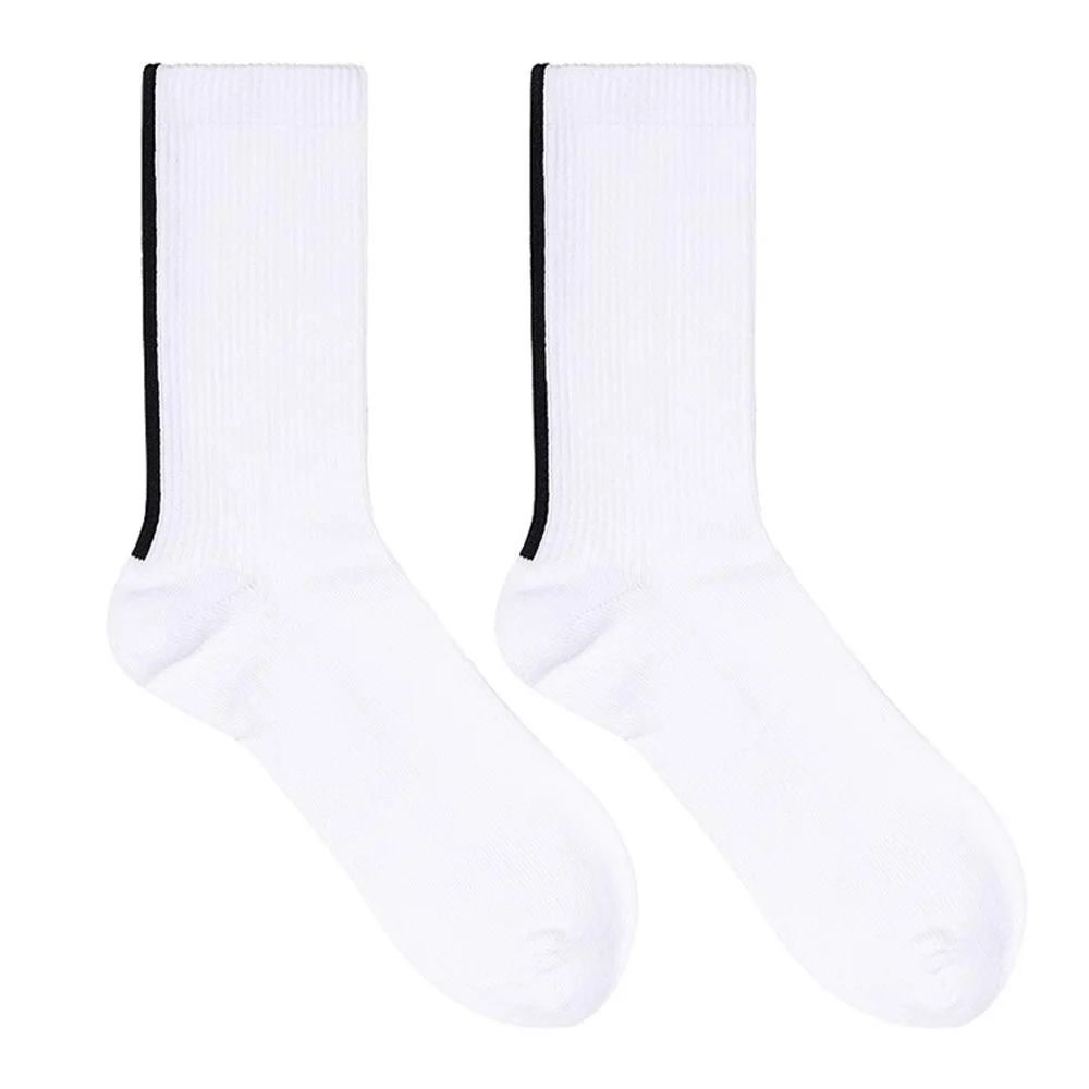 Chaussettes de sport en fibre de lyJean-à rayures verticales pour hommes, grandes chaussettes en coton astronomique, tête cousue à la main, blanc et noir