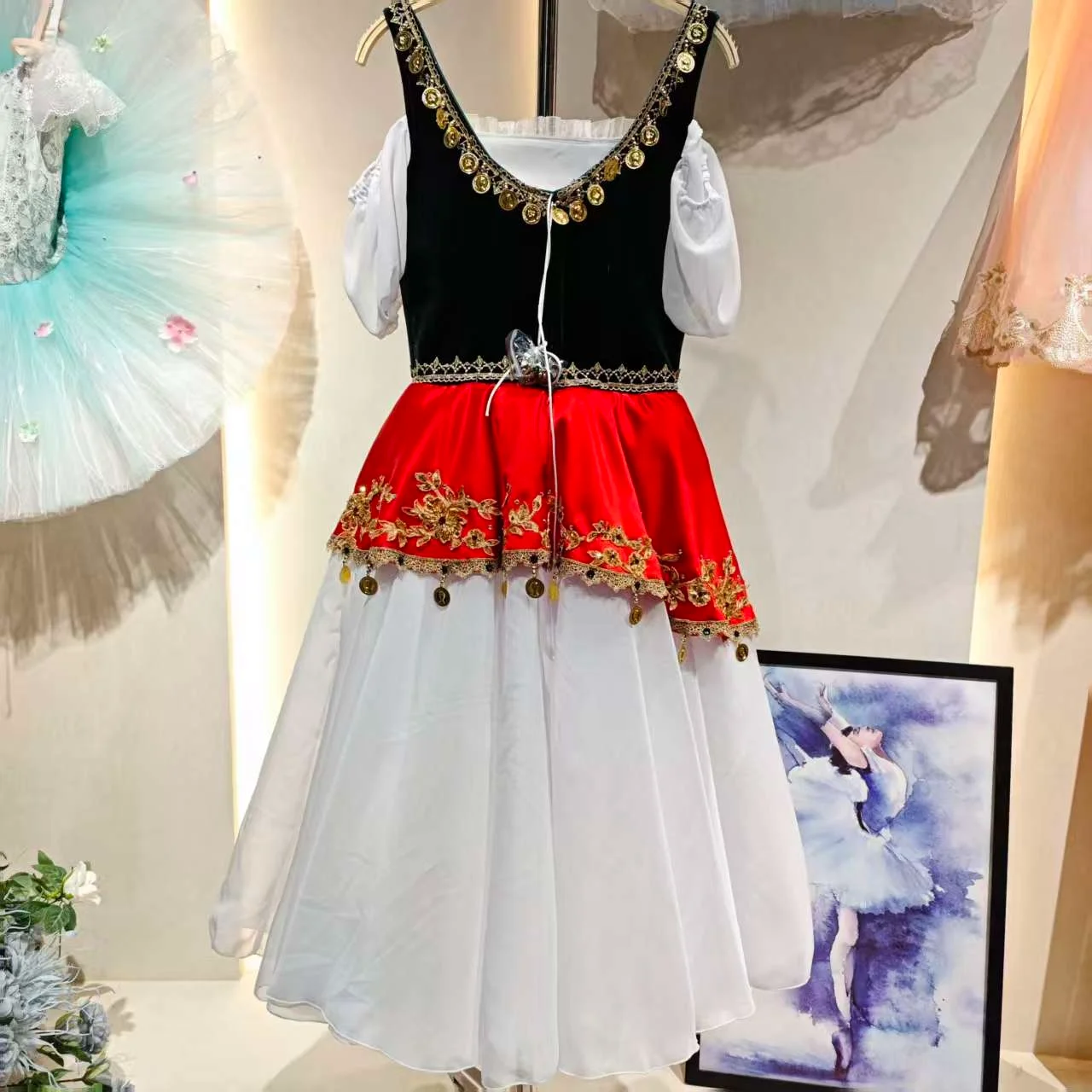 الراقية الجديدة الخاصة المخصصة Esmeralda الاختلافات أداء الباليه المنافسة PDE تنورة طويلة من الشاش للبالغين والأطفال #6