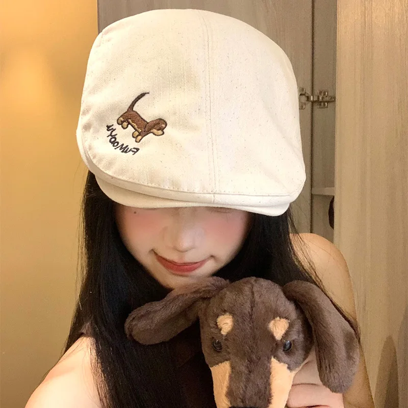 

Cute Puppy Embroidered Berets Cap for Men and Women Summer Outdoor Casual Sunscreen Versatile Casual Retro Forward Hats