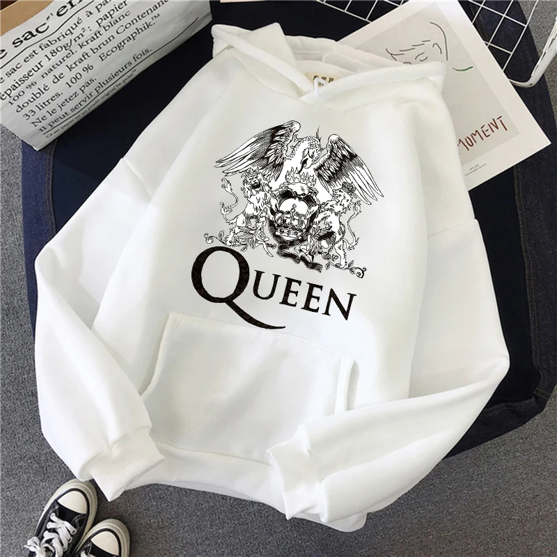 Freddie Mercury bluza z kapturem kobiety Kawaii motyw z zespołem Queen Cartoon bluza z grafiką z długim rękawem swetry Harajuku casualowe w stylu