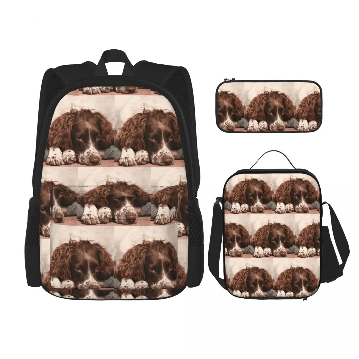 English Springer Spaniel Backpacks Boys Girls Bookbag School Bags Rucksack Lunch Bag Pen Bag Three-Piece Set