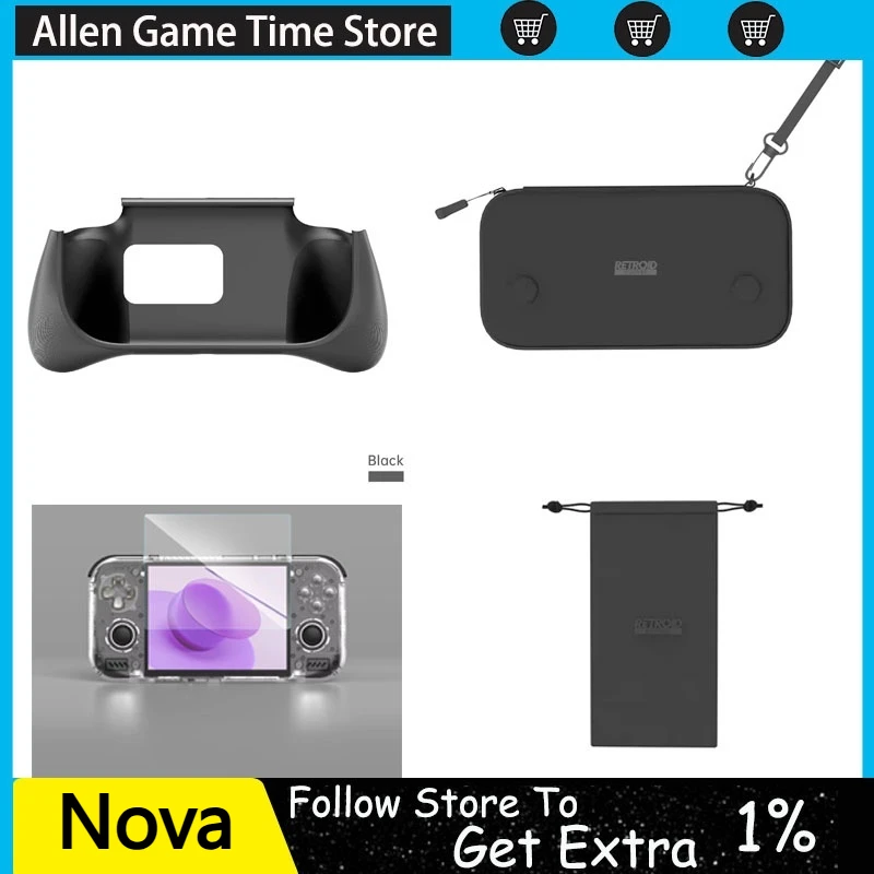 Retroid Pocket Nova Bumped Back Shell Pouch Carrying Case Screen Protector Grip for Nova