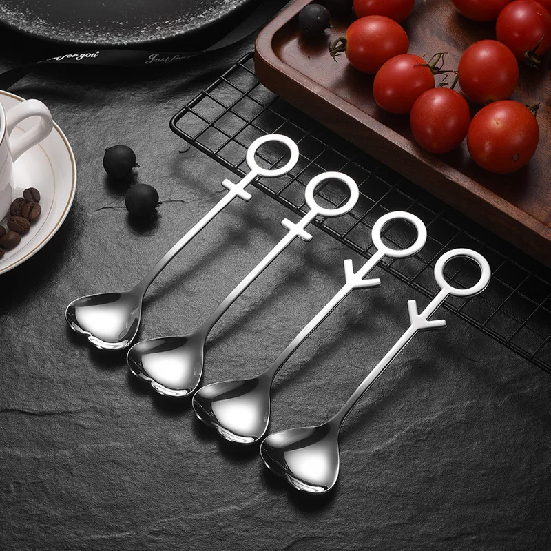 50pcs Coffee Spoon Stainless Steel Heart Shaped Tea Dessert Sugar Stirring Spoon for Cafe Home Kitchen