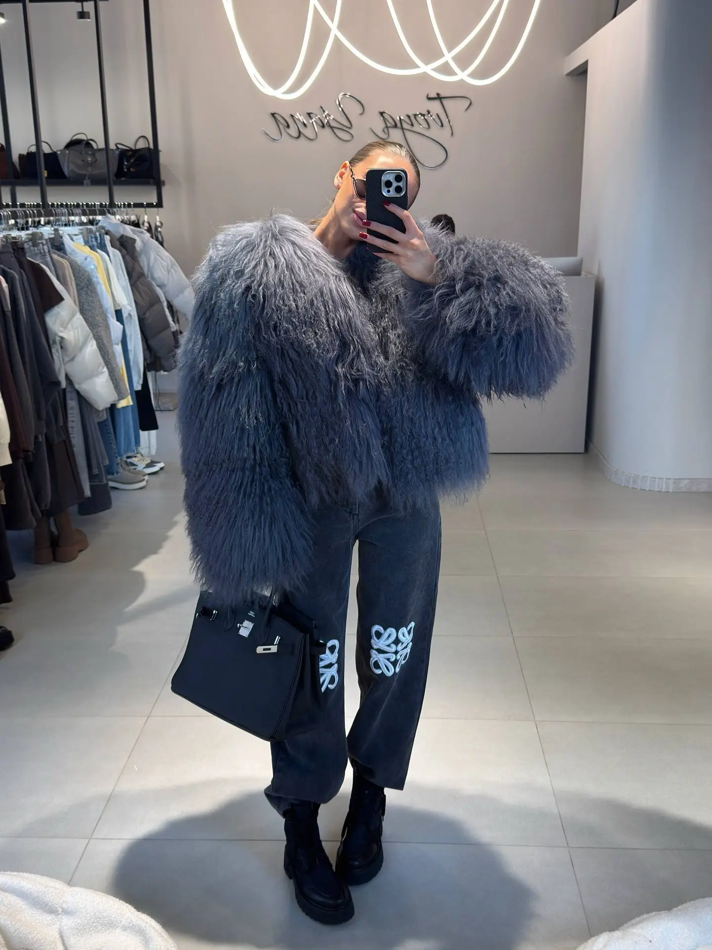 UNITIM Winter Mode Damen Kunstpelzmantel Warme Kurze Langhaarige Kunstfelljacke Vielseitige Lockige Damen Lammfelljacke – Detail 8