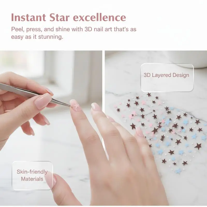 Pentagram Nail Stickers Easy Apply Irregular Star Nail Decals Adhesive DIY Nail Art Supplies for Kids Girls Gift