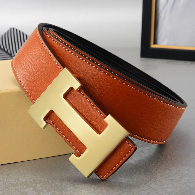 2025 New Casual Men's Belt High Quality Designer Genuine Second Cow Leather Belts Strap Male Metal Smooth Buckle Fashion