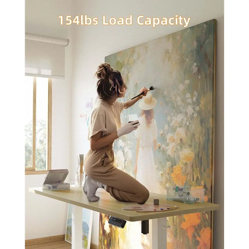 مكتب قائم مريح باللون الأبيض، ارتفاع قابل للتعديل 40 × 24، لوح مقسم، مكتب كمبيوتر للمكتب المنزلي مع سطح من الخشب الطبيعي #4