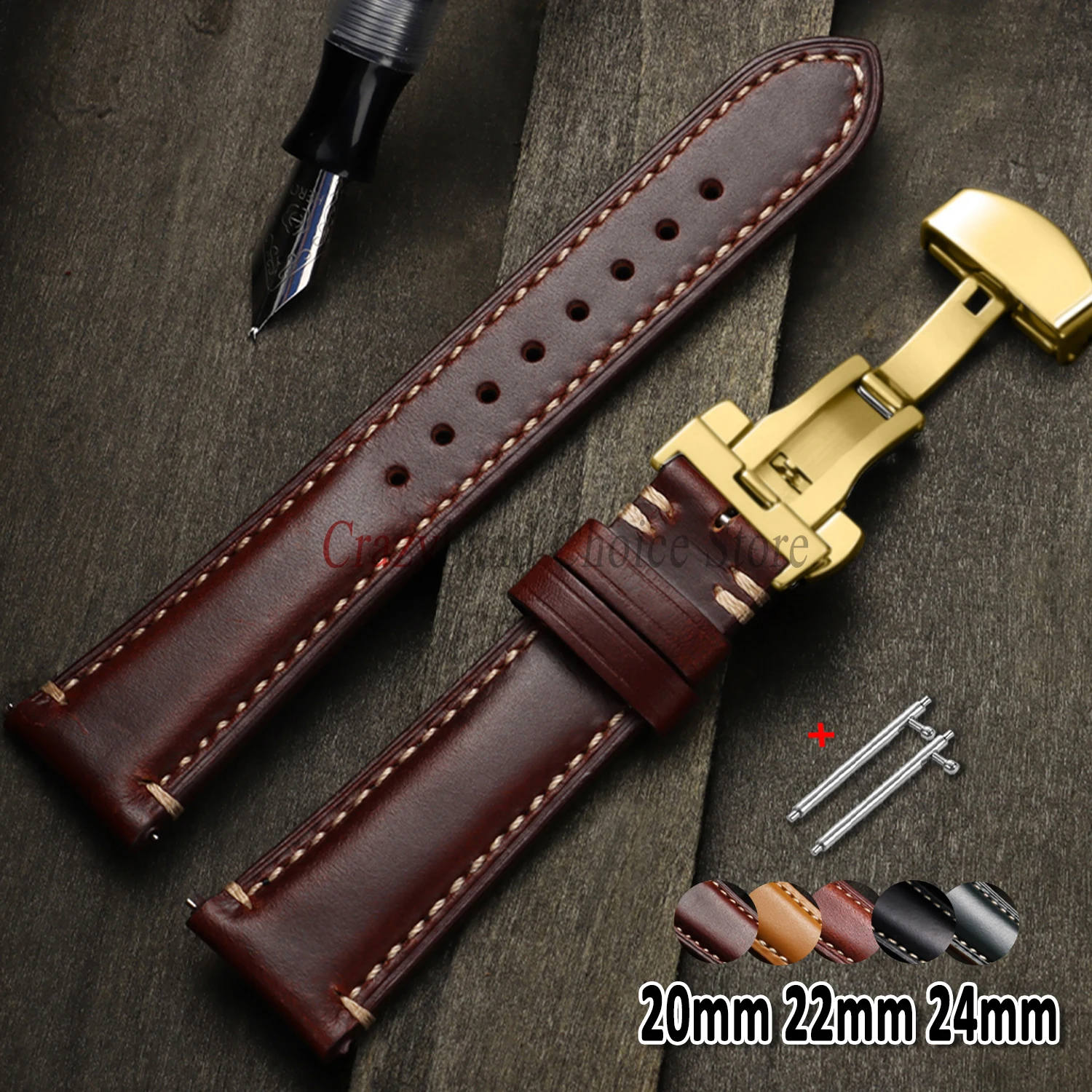 Correa de reloj de piel de becerro auténtica para Casio Business Universal, correas de 20mm, 22mm y 24mm para Seiko, hebilla de mariposa de liberación rápida