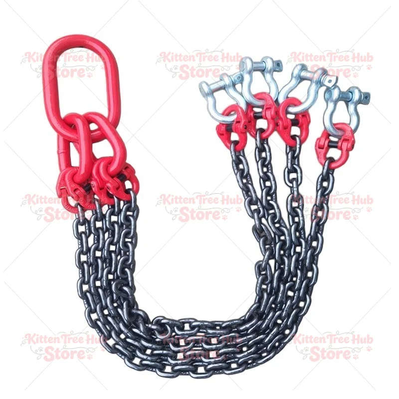 6T 2M Hoisting Chain Sling G80 Lifting Iron Chain Shackle Ring Hook Lifting Goods Four Claws