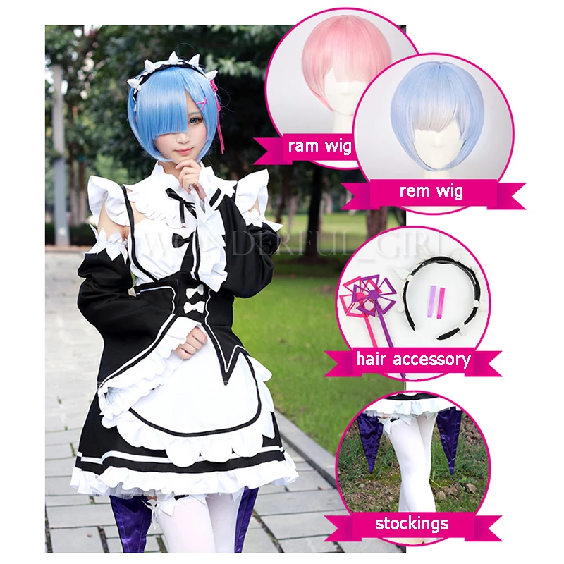 New Re:Zero kara Hajimeru Isekai Seikatsu Re Life in a different world from zero Rem Ram Cosplay Maid Dress Wig Women Costumes