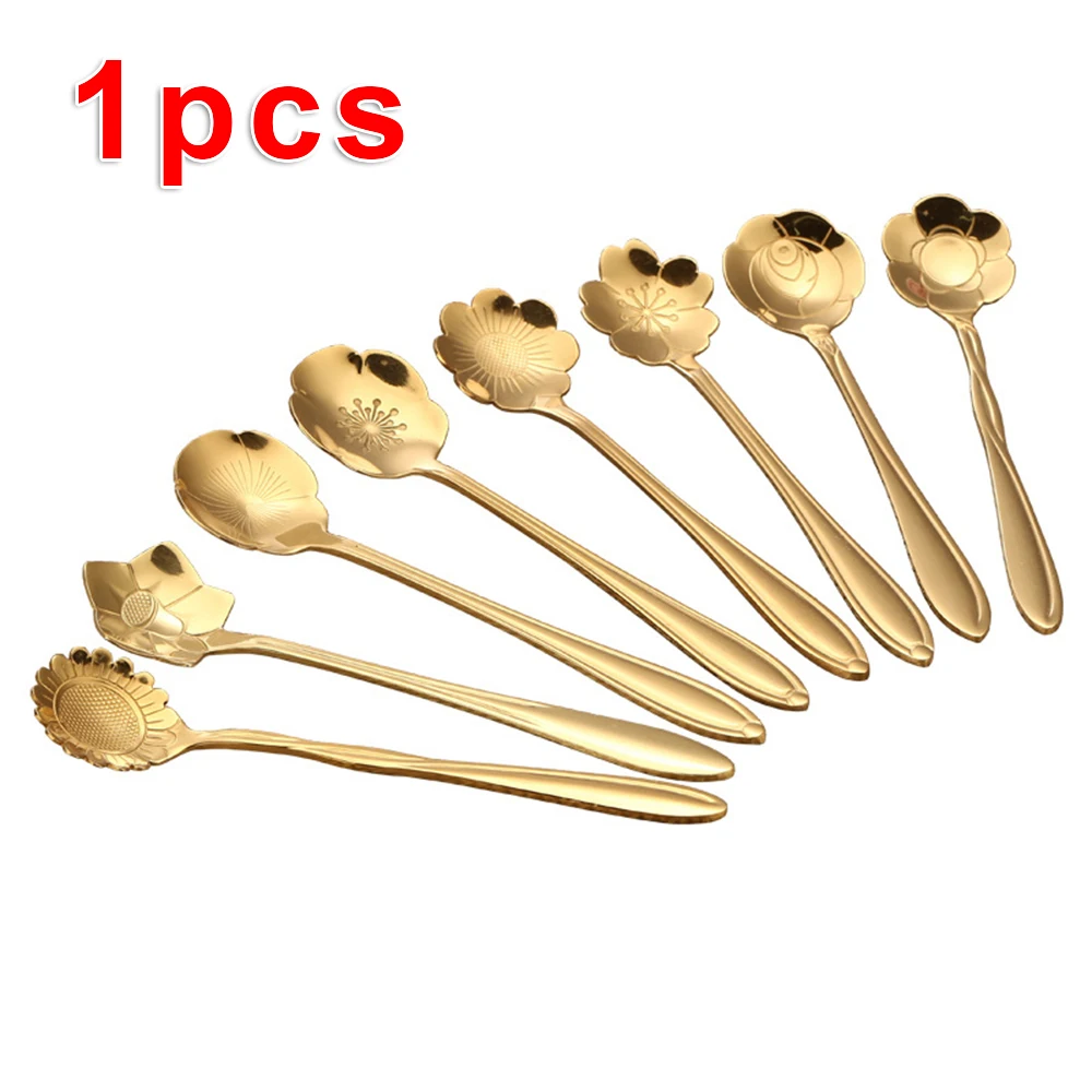 Kitchen Coffee Spoon Stainless Steel Cutlery Dessert Flower Shape Gold Rustproof Scoop Stirring Sugar Tea Teaspoon