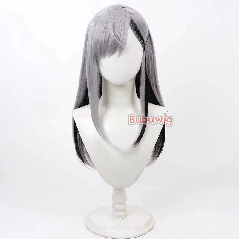 Bubuwig Synthetic Hair Higuchi Kaede Cosplay Wigs Virtual YouTuber Higuchi Kaede 60cm Silver Gray Mixed Black Wig Heat Resistant