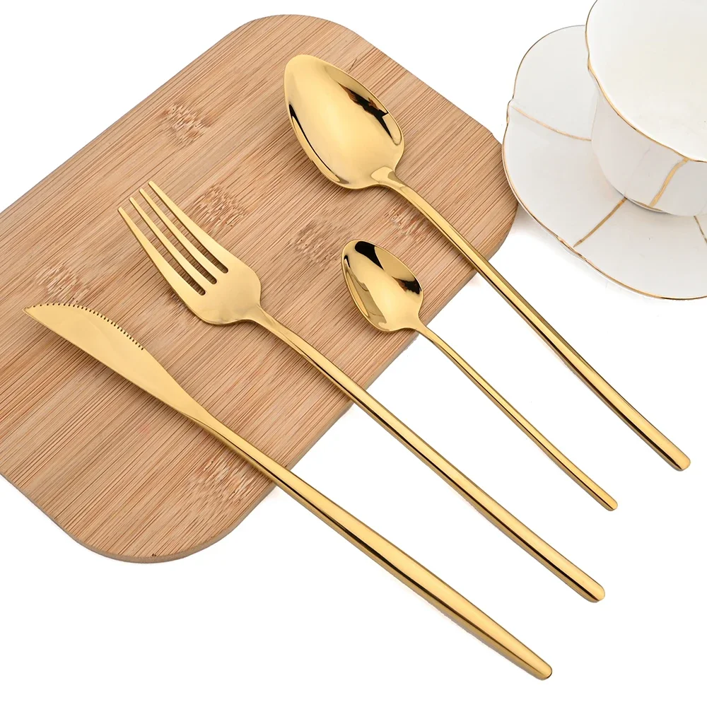 24pcs Christmas Dinnerware Set Stainless Steel Gold Cutlery Set Western Tableware Fork Knife Spoon Flatware Set Silverware Set