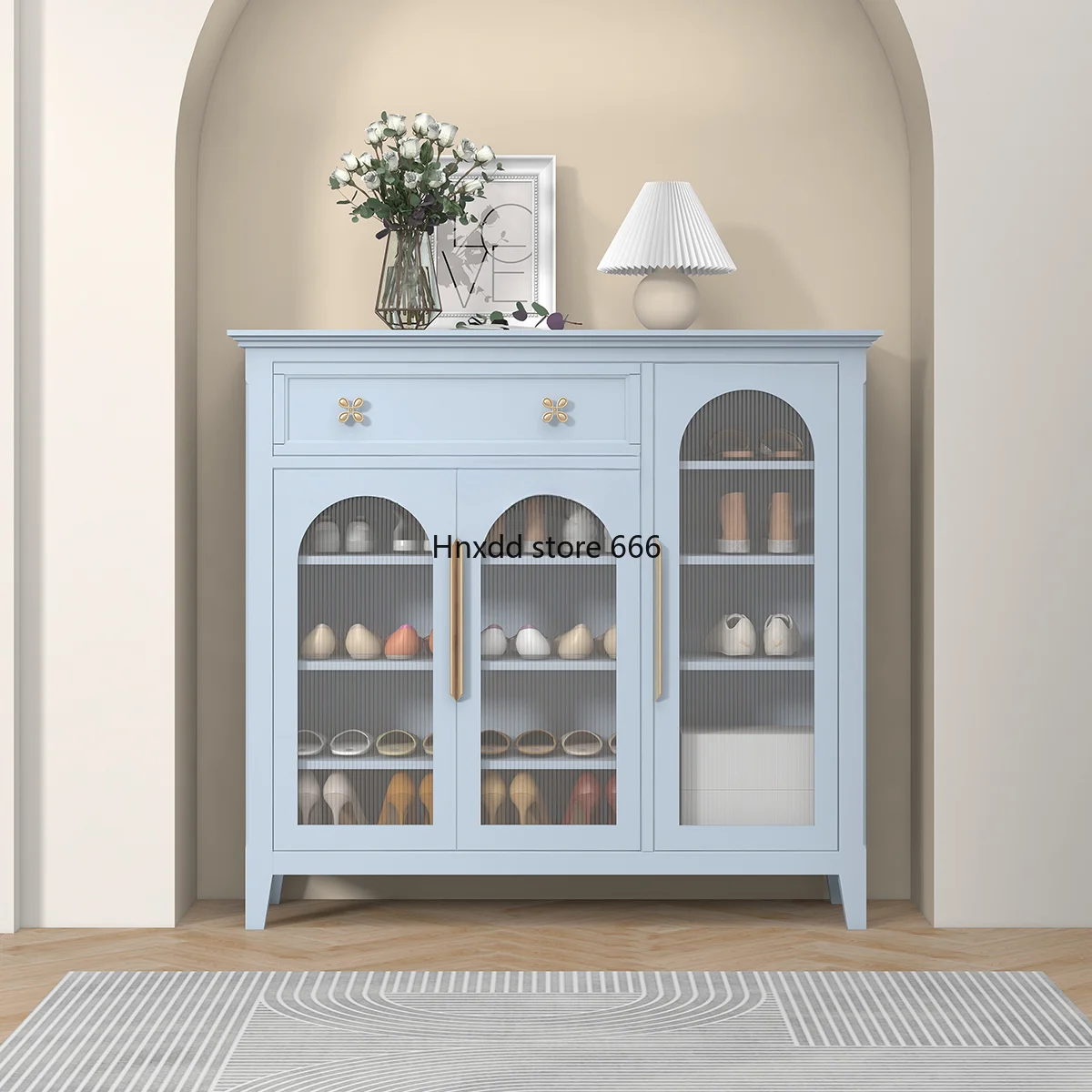 Blue Dustproof Shoe Cabinet Three Doors Two Doors Large Capacity Home Doorway Entrance Cabinet Living Room Side Cabinet