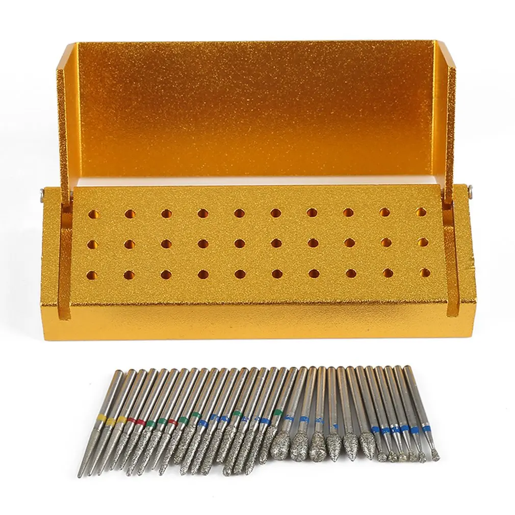 30Pcs Dental Diamond Burs Drill + Disinfection Block High Speed Handpieces Tools Holder For Teeth Whitening