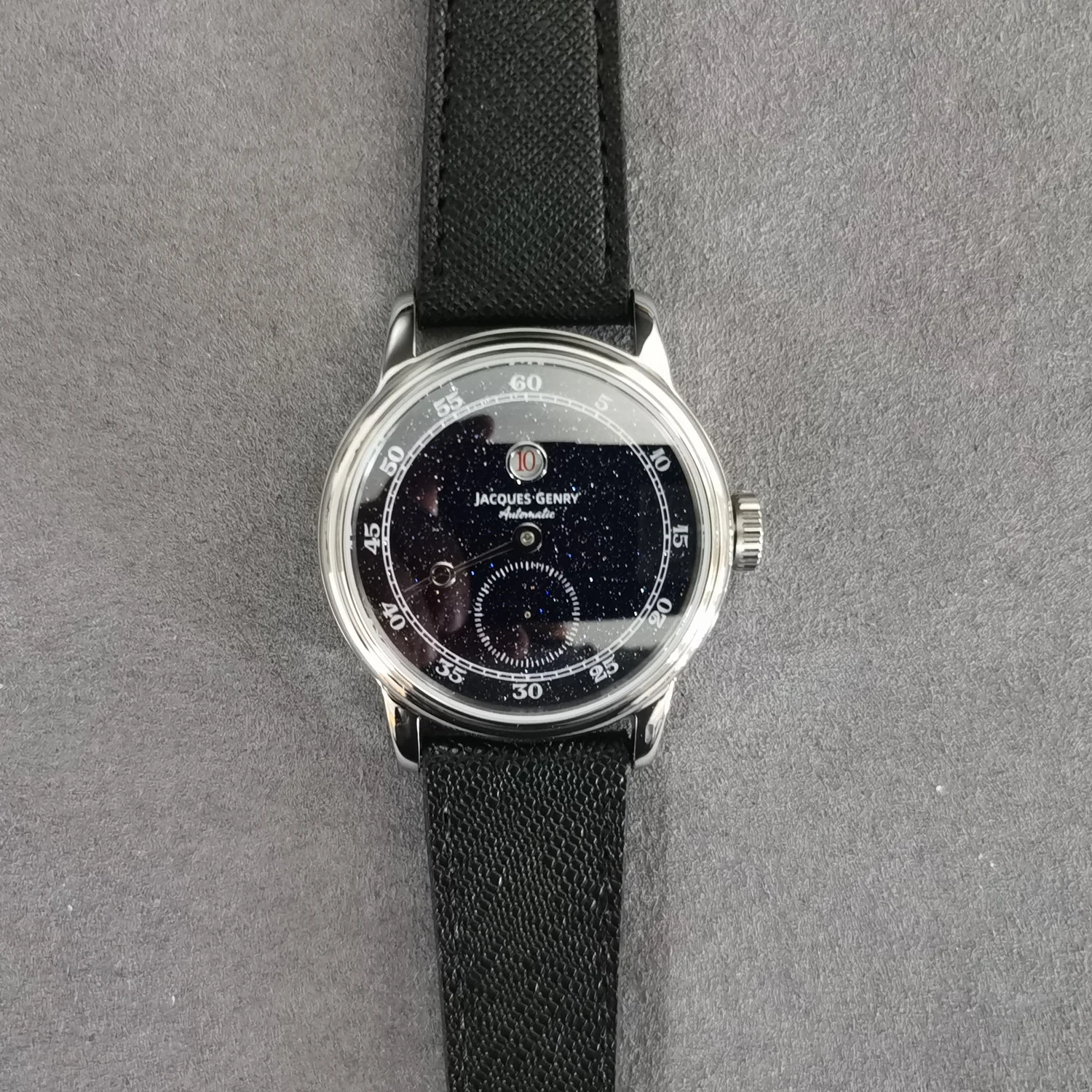 Jacques Genry Men Relógio Automático 38mm Jumping Hour Relógio de Pulso Mecânico Sappire Mirror ST17 Mostrador de Lixamento Azul