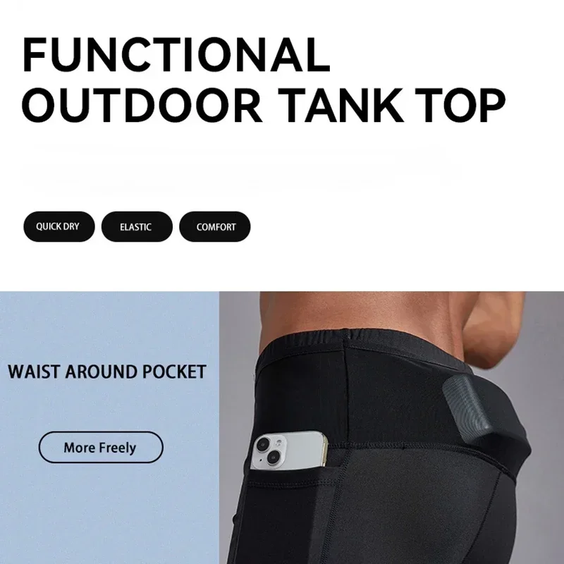 (S-3XL)Men Compression Marathon Running Shorts with Waist Pack Quick Dry Trainning Exercise Fitness Sport Tight Shorts image 3