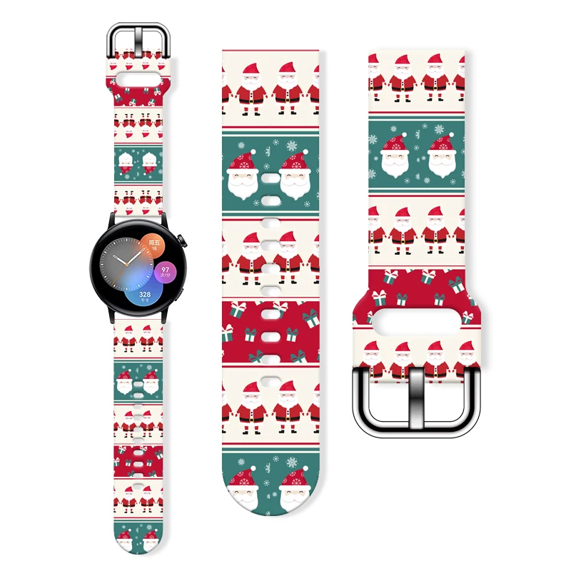

20mm 22mm Christmas Printed Strap for Samsung Galaxy 7/6/5 40mm 44mm Band Replaceable Bracelet for Xiaomi Amazfit Watchband