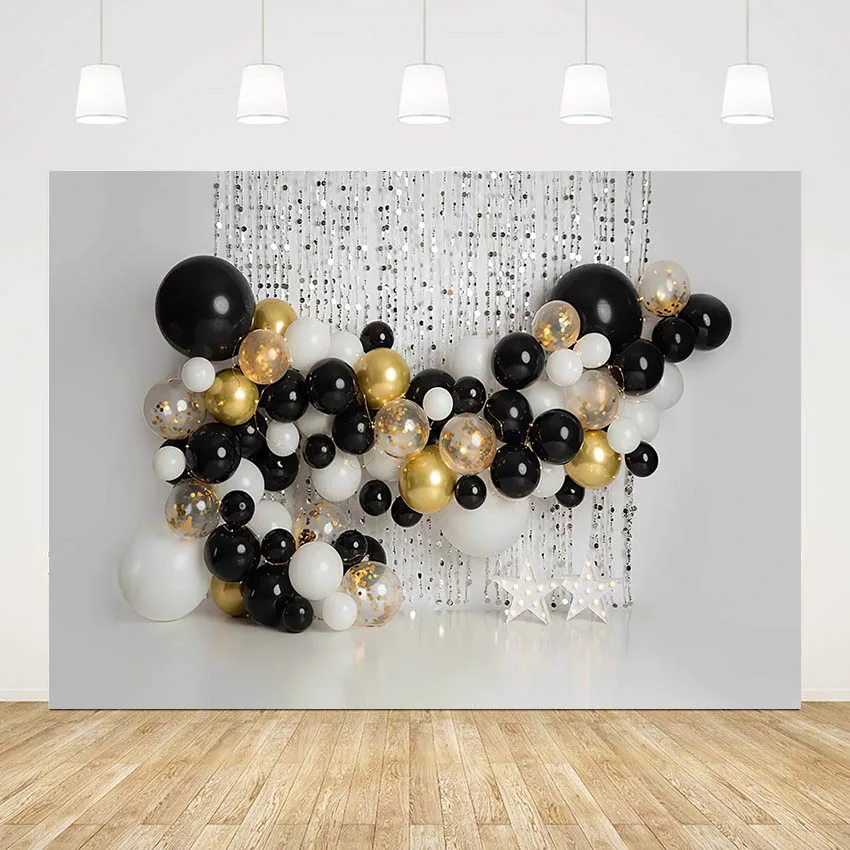 

Mehofond Photography Background Silver Curtain Wall Kids Birthday Party Balloons Stars Decorations Photo Backdrop Studio Stand