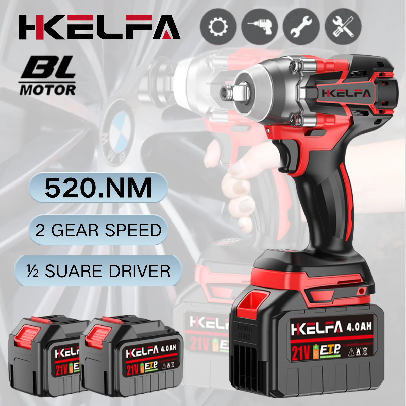 520n.M Brushless Electric Impact Wrench 1/2 In Li-on Battery For Automotive Repair Power Tools For makita 18v/21v battery pins