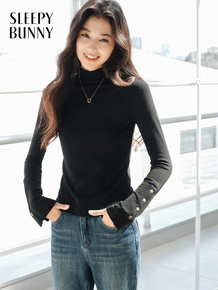 

Ladies Elegant Top Women Black Pullover Long Sleeve Tee for Female Office or Casual Wear Chic Autumn Basic Layering Clothes