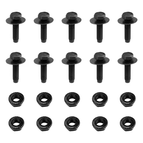 Car Body Bolts Serrated Flange Nuts Washers M6-1.0 Engine Cover Splash Shield Guard Bumper Fender Retainer Fastener Black Zinc