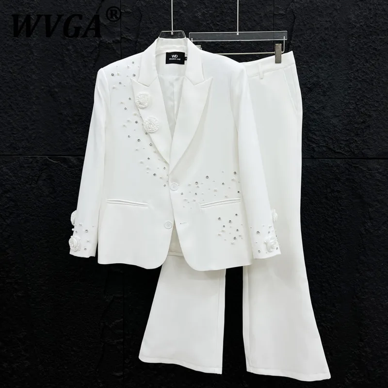 

WVGA Spring Autumn New Man Tide Heavy Diamond Three-dimensional Floar Fashion Blazer Niche Chic Casual Straight Suit Pants W9229