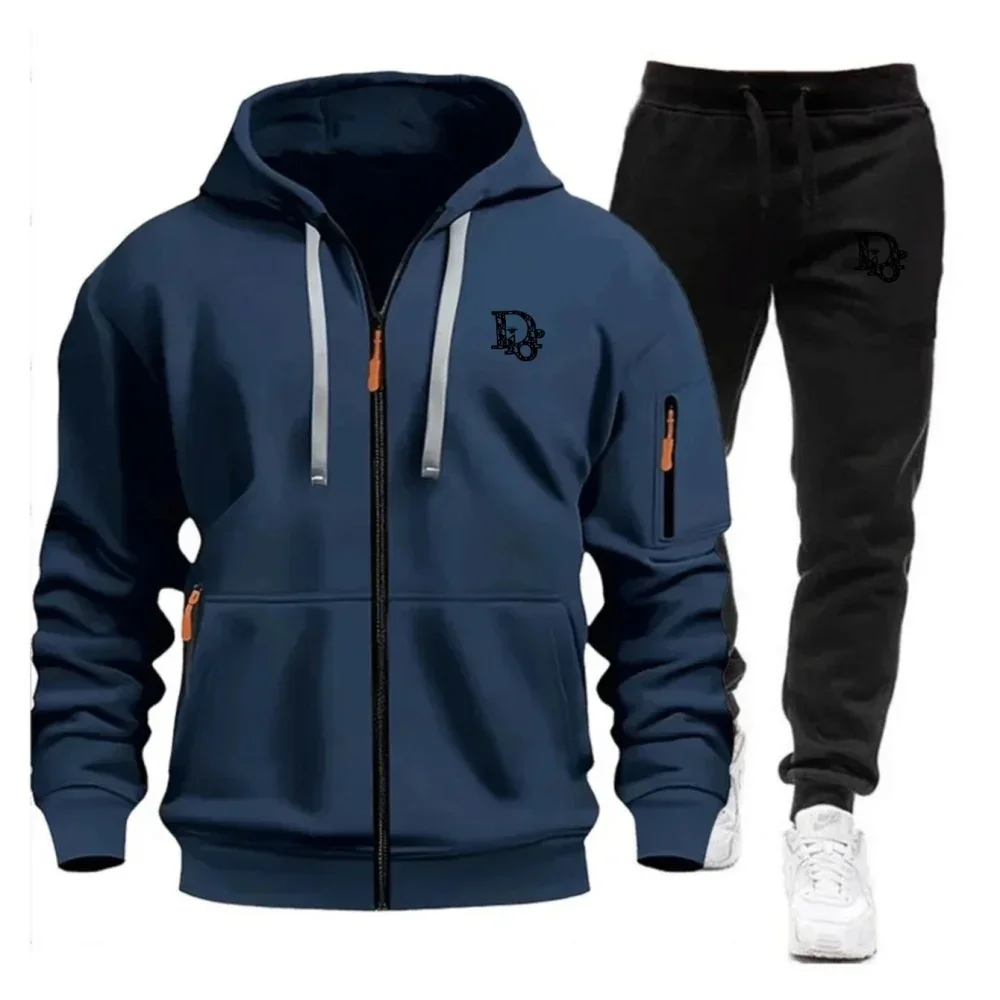 2026 Men's Tracksuit Hoodie Sweatpants Set Black Letter Print Zipper Jacket Jogger Pants Casual Fashion Autumn Winter Outfit - view 5
