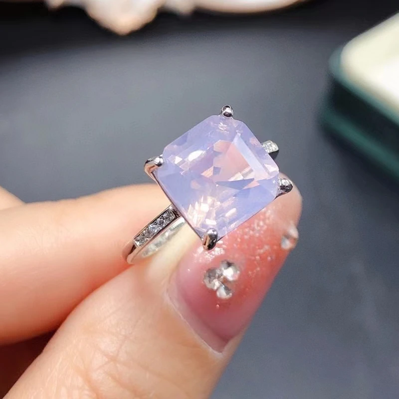 Square Amethyst Ring for Party 10mm 5ct Natural Light Purple Amethyst Silver Ring 18K Gold Plated Crystal Jewelry Keep Shining