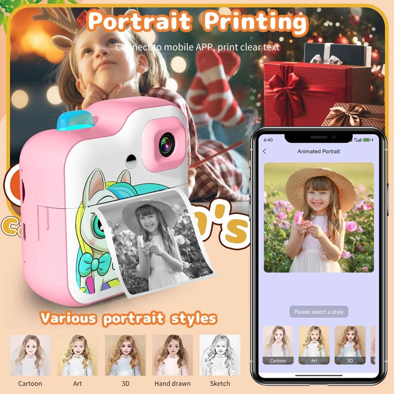 Children Camera Mini Instant Print Digital Camera 32G TF Card Inkless Printing Paper Kids Video Educational Toys For Kids Gift
