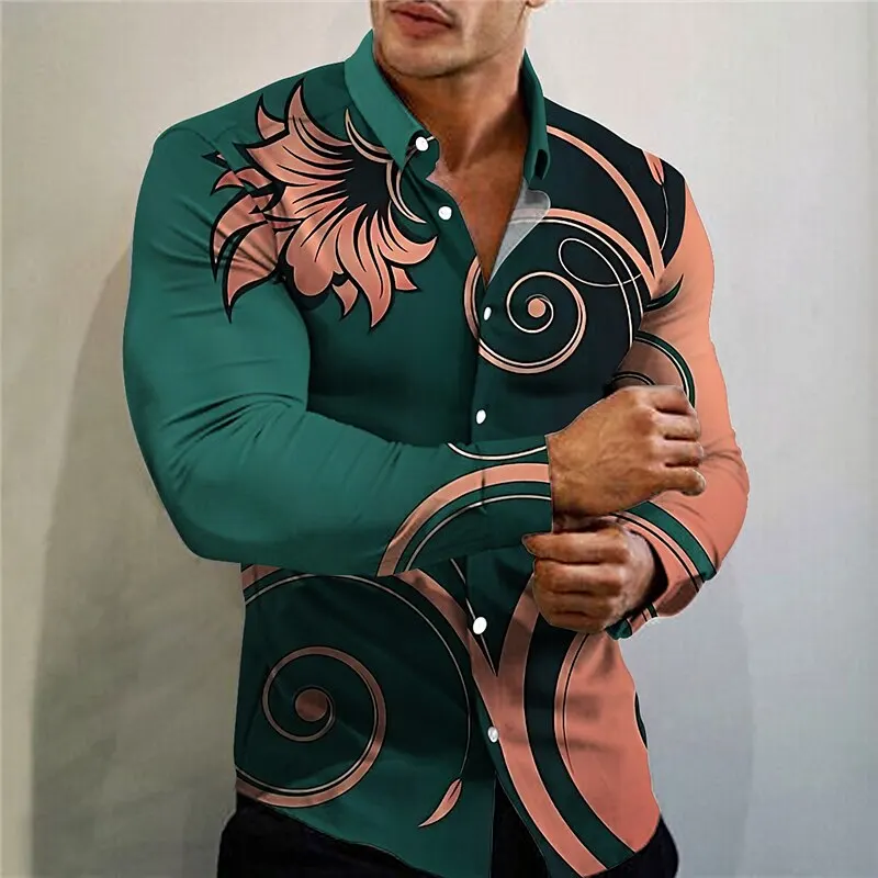 2024 High Quality Men\'s Shirt Casual Outdoor Street Long Sleeve Button Print Clothing Tropical Fashion Design Soft Large Size