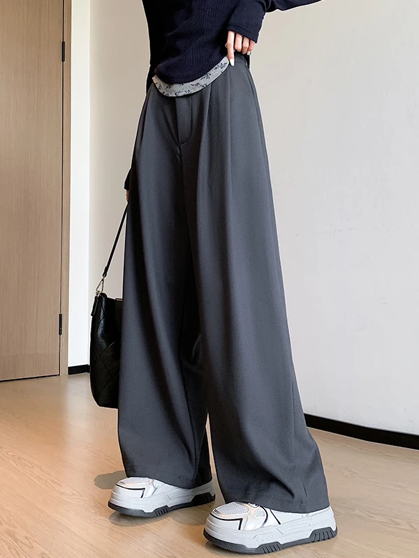 

Authentic High Waist Drapey Wide Leg Suit Pants Ele Ladylike Sle Long Trousers for Autumn Season Casual Chic Look