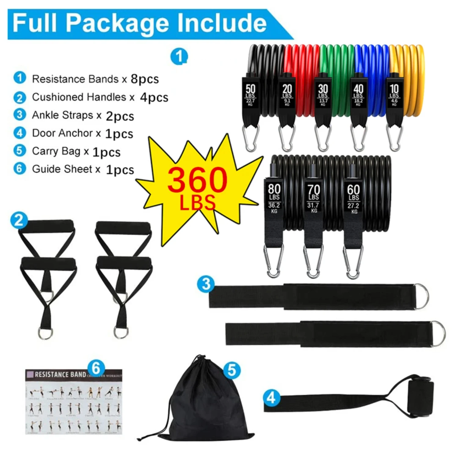 New Excellent High-quality Resistance Band Set for Maximum Fitness Results - Durable 360lbs Elastic Tubes for Intense Workouts,