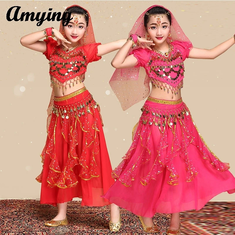 

New Children's and Girls' Belly Dance Dance Costumes Chinese Xinjiang Girl Dance Ethnic Dance Choir stage Performance Dress Set