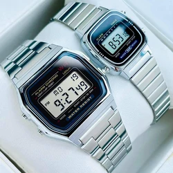 Negócio de luxo quartzo relógio de pulso masculino casal relógio de aço masculino led eletrônico digital casual esportes relógio de pulso banda presente