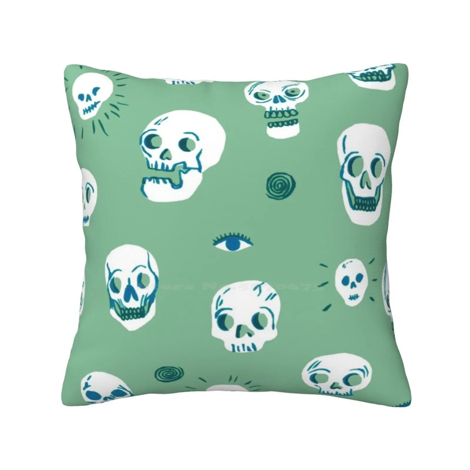 Pattern Of Skulls Throw Cushion Pillow Cover Pattern Skulls Halloween Dark Green White Marker Rough Scare Scary Repeat October