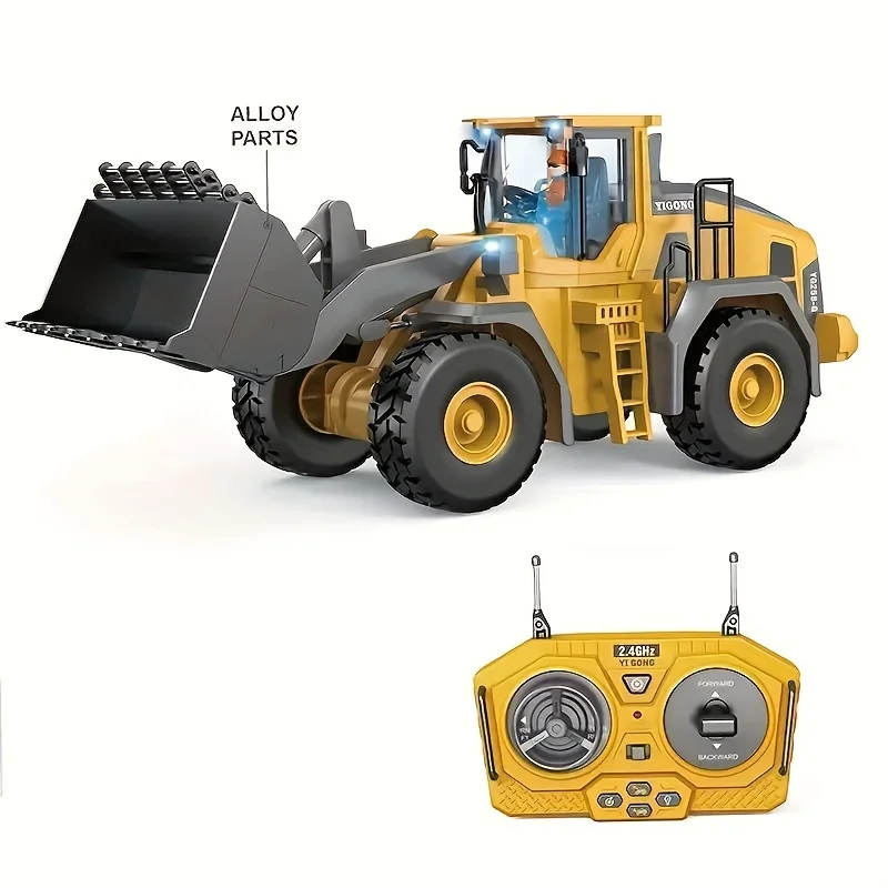 9 Channels Remote Control loader, 2.4Ghz RC Construction Vehicle Truck Toys With Alloy Metal Cap, Light sound, Rechargeable 1 Ba