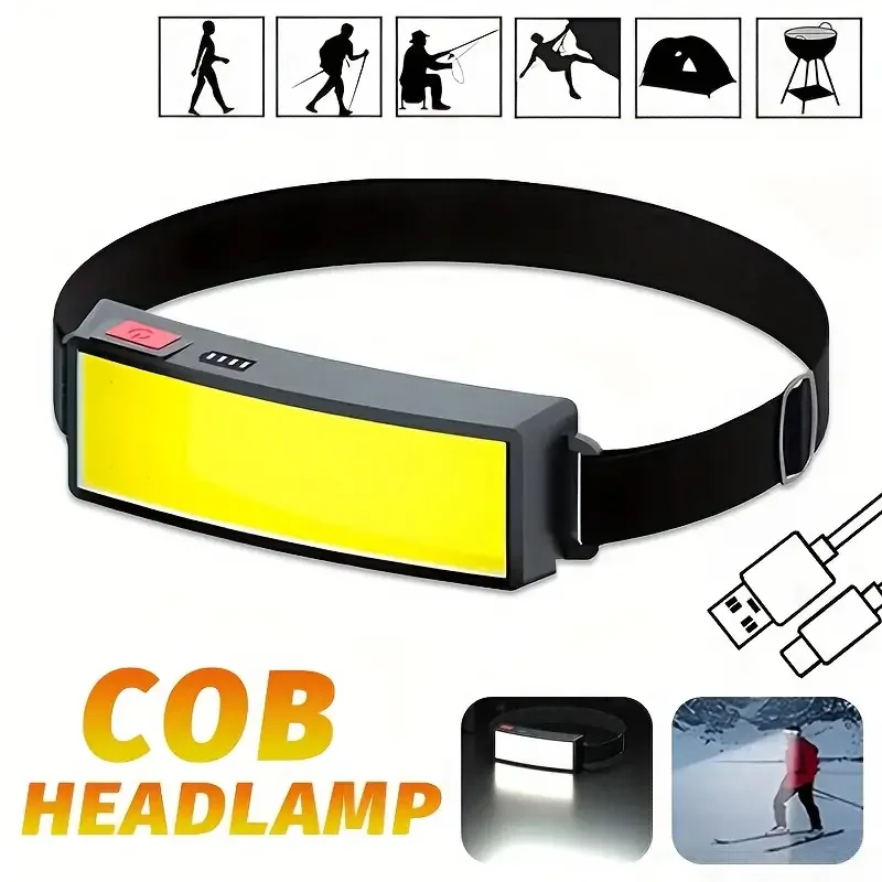 

Мощный светодиодный налобный фонарь COB Type-c, перезаряжаемый налобный фонарик со встроенной батареей, уличный фонарь для рыбалки, кемпинга, водонепроницаемый фонарь