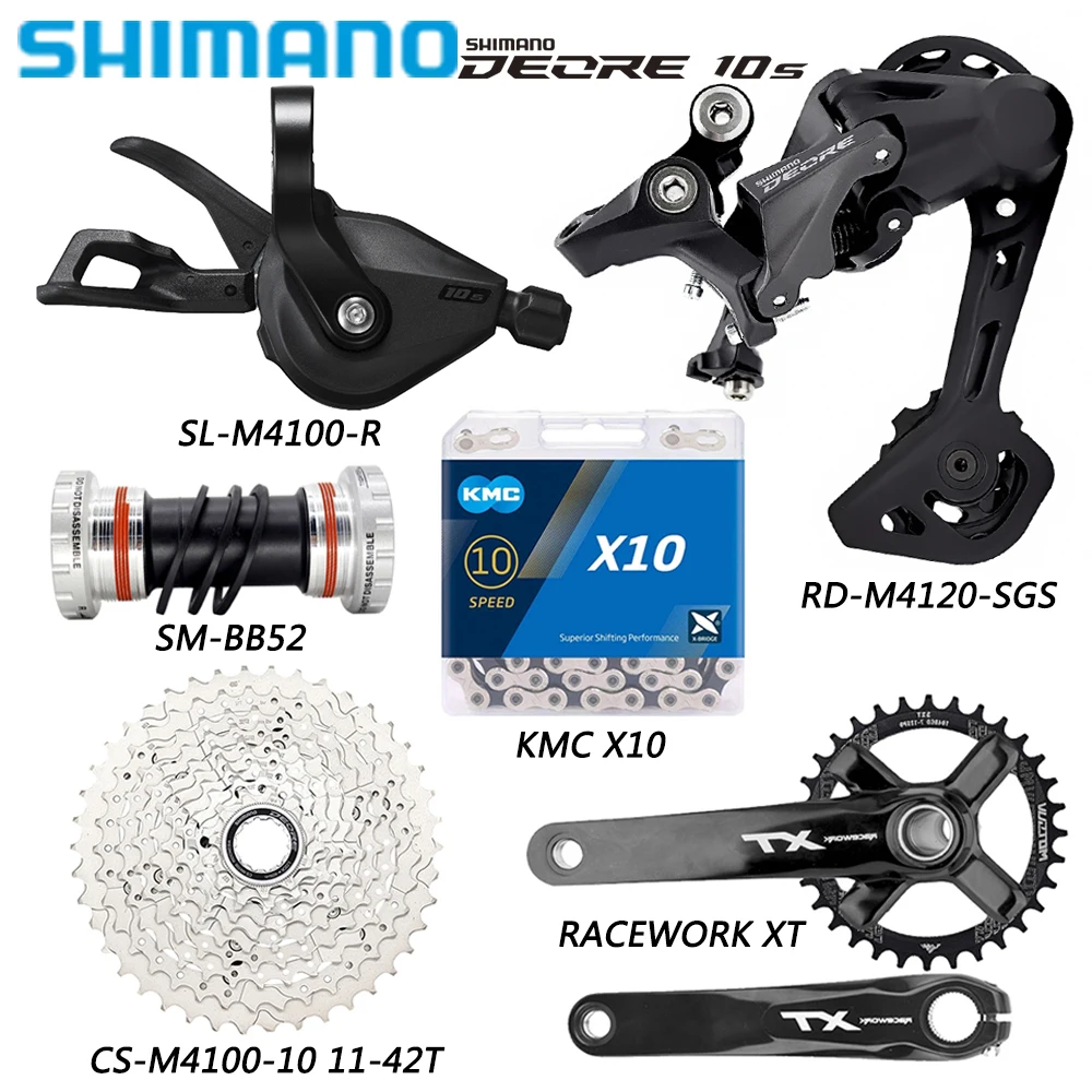 

Набор компонентов для велосипеда SHIMANO DEORE M4100, Переключатели скоростей 1X1, 0, M4120 для горных велосипедов, Racework XT, комплект кривошипников M4120, KMC, X10, цепные детали