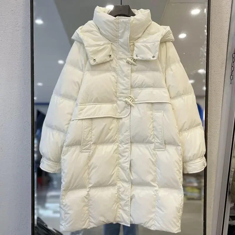 Manteau coupe-vent à capuche mi-long pour femme, vêtements en coton monochrome, parkas d'hiver, nouveau