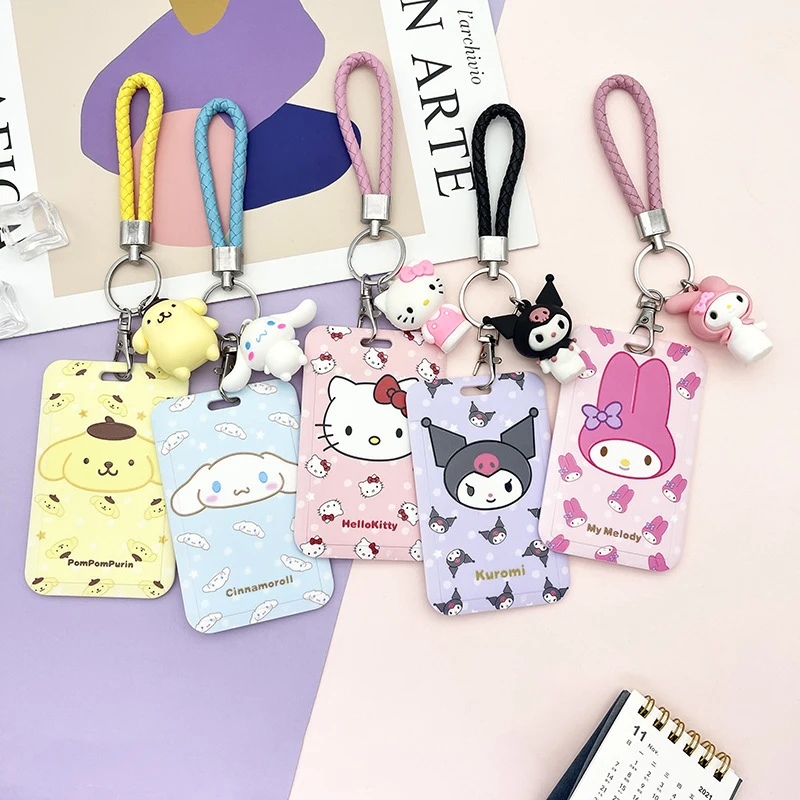 Kawaii Cartoon Kuromi Anime Keychain Pendant Cute Hello Kitty Cinnamoroll My Melody Card Holder Lanyard Card Holders Girl Gifts