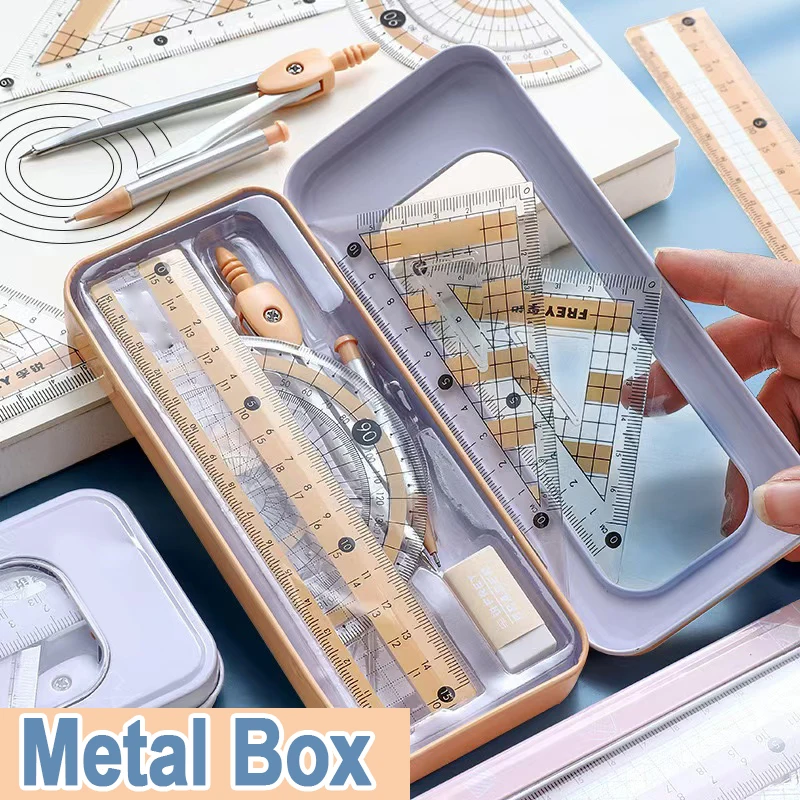 8-Piece Set of Measuring Rules for Students Including Compass Measuring Angle Ruler Triangular Ruler Measuring and Drawing Compl