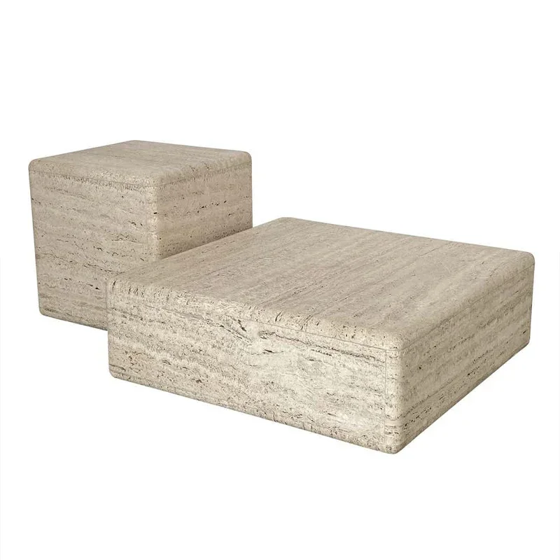 LXNordic natural travertine coffee table simple modern marble square short coffee table