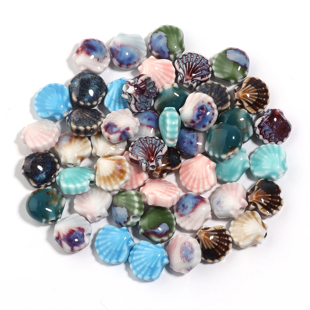 5 unids/lote de cuentas de concha de cerámica, 12x11,5mm, cuentas de conchas esmaltadas florales Multicolor, cuentas espaciadoras sueltas para hacer joyería DIY, pulsera