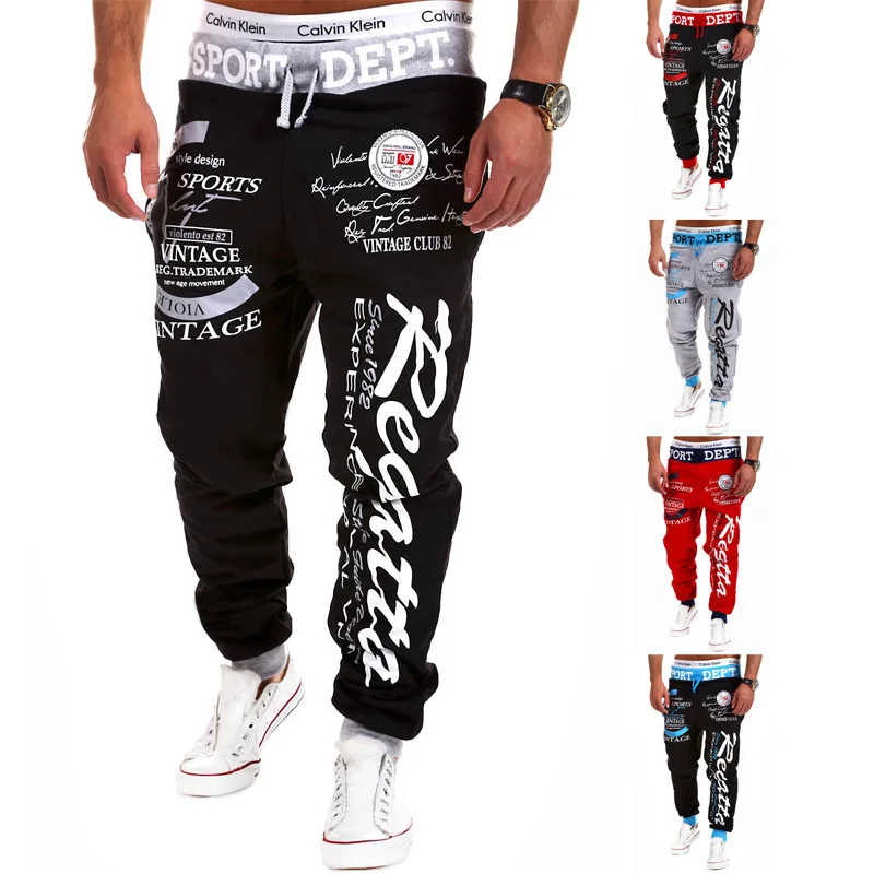 

Loose Men's Printed Sport Pants Autumn Winter Faion GYM Lettering European Size Casual Trousers for Young Men Streetwear